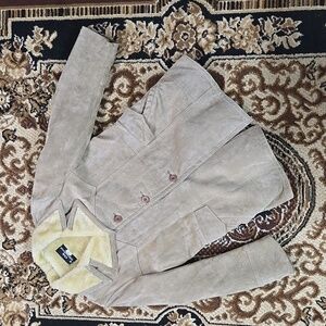 Vintage Tan Suede Winter Jacket Faux Fur Lining Leather Coat 70s Retro 1970 Boho